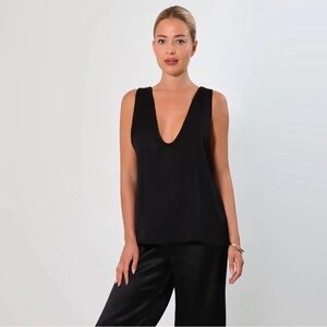 Black Satin Low Cut Top